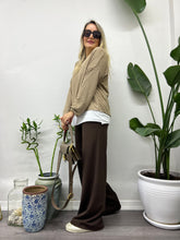 A01709 coffee zipped lycra palazzo pants