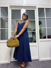 A01996 askılı tensel kumaş lacivert elbise