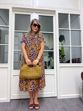 A01999 hardal sarısı yaprak desen elbise