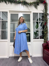 A02289 düğmeli owersize kot rengi elbise