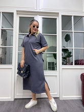 A01792 gri likralı modal kumaş elbise