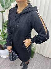 A01551 kolları fermuarlı kapişonlu elbise