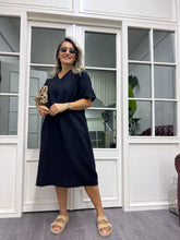 A02020 müslin kumaş yuvarlak yaka bol elbise