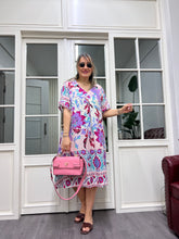 A01893 yakalı viskon kumaş owersize pembeli pudra desenli elbise