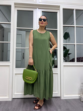 A01933 haki maxi boy viskon elbise