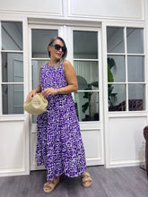 A02031 mor desen maxi viskon kumaş elbise