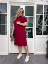 A02474 bordo yakalı likralı elbise