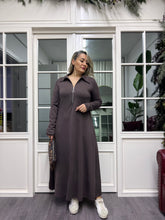 A02262 kahve yakalı likralı elbise