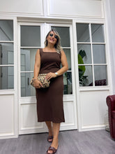 A02016 kahve kare yaka likralı elbise