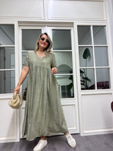 A01994 yeşil crep kumaş owersize elbise