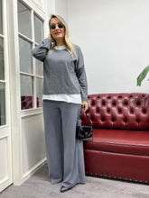 A01732 gri likralı palazzo bol pantolon