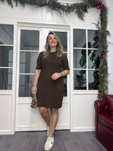 A02322 kahve örgü desen triko elbise