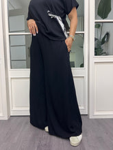 A02610 siyah beli lastikli viskon bol kesim pantolon