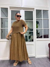 A02048 kahve keten pamuklu elbise