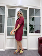 A01843 bordo yakalı kısa dokuma elbise