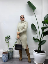 A01553 cream turtleneck knit dress