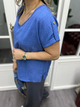 A01818 mavi v yaka ayrobin bluz