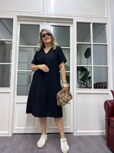 A01896 siyah yakalı müslin kumaş elbise