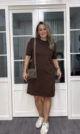 A02294 kahve standart beden likralı merserize elbise
