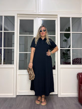 A02638 yakalı likralı siyah esnek düz kesim elbise