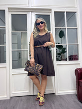 A01786 kahve kemerli bol kesim likralı elbise