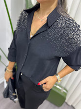 A01389 taşlı siyah likra ayrobin gömlek elbise