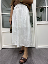 A01979 elasticated waist white cotton linen-lined dress