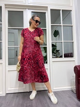 A01972 kırmızılı leoparlı zebralı viskon elbise