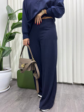 A01707 fermuarlı likra bol palazzo lacivert pantolon