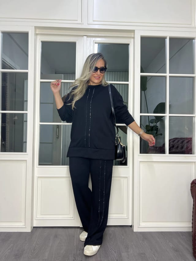 A02771 bisiklet yaka likralı taşlı beli lastikli takım