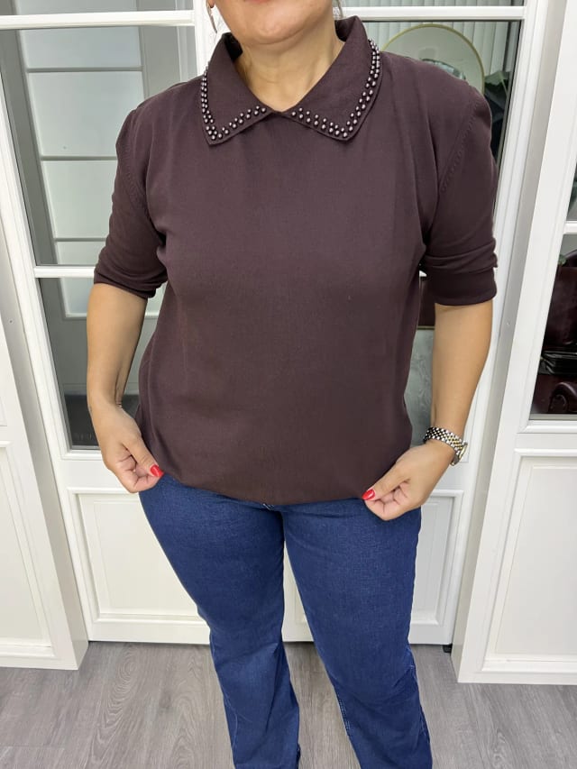 A02812 standart beden kahve triko bluz