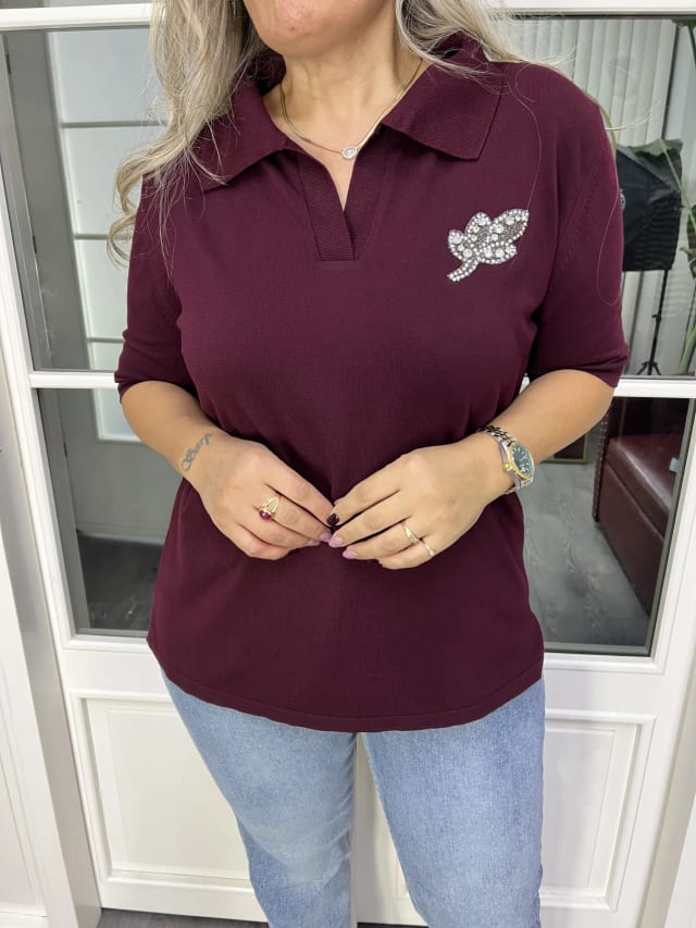 A02827 yakalı standart beden triko bluz