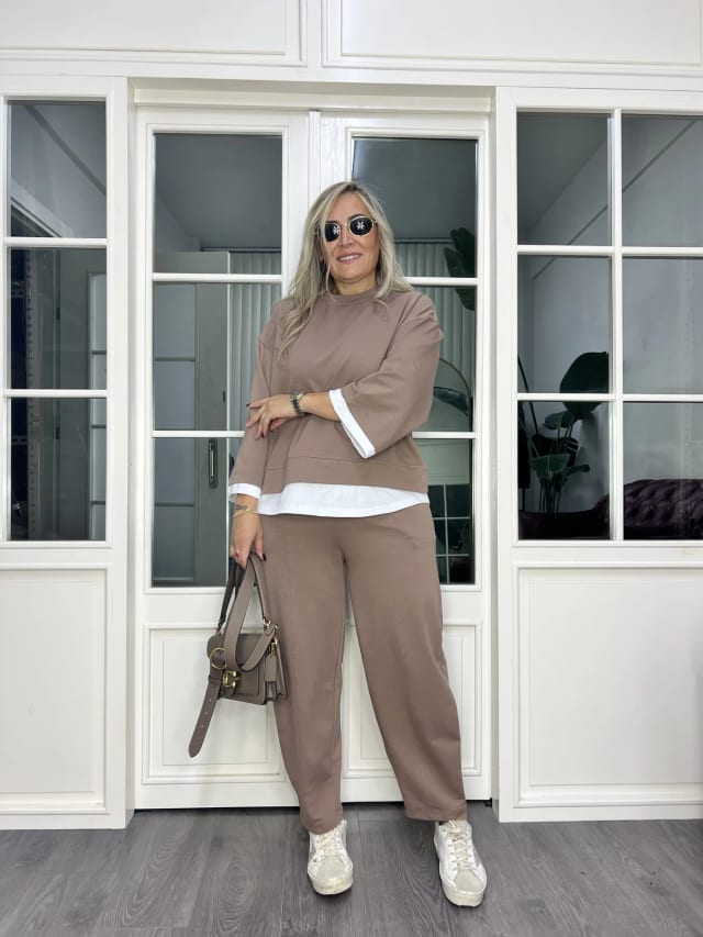 A02837 taba renk likralı diz yapmaz eşofman takımı
