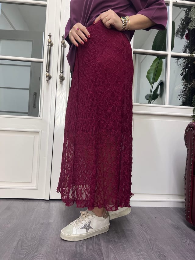 A02333 bordo dantelli etek