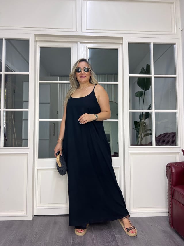 A02627 askılı maxi boy bol kesim elbise