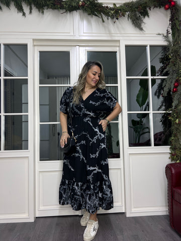 A02366 ön arka v beli lastikli viskon elbise