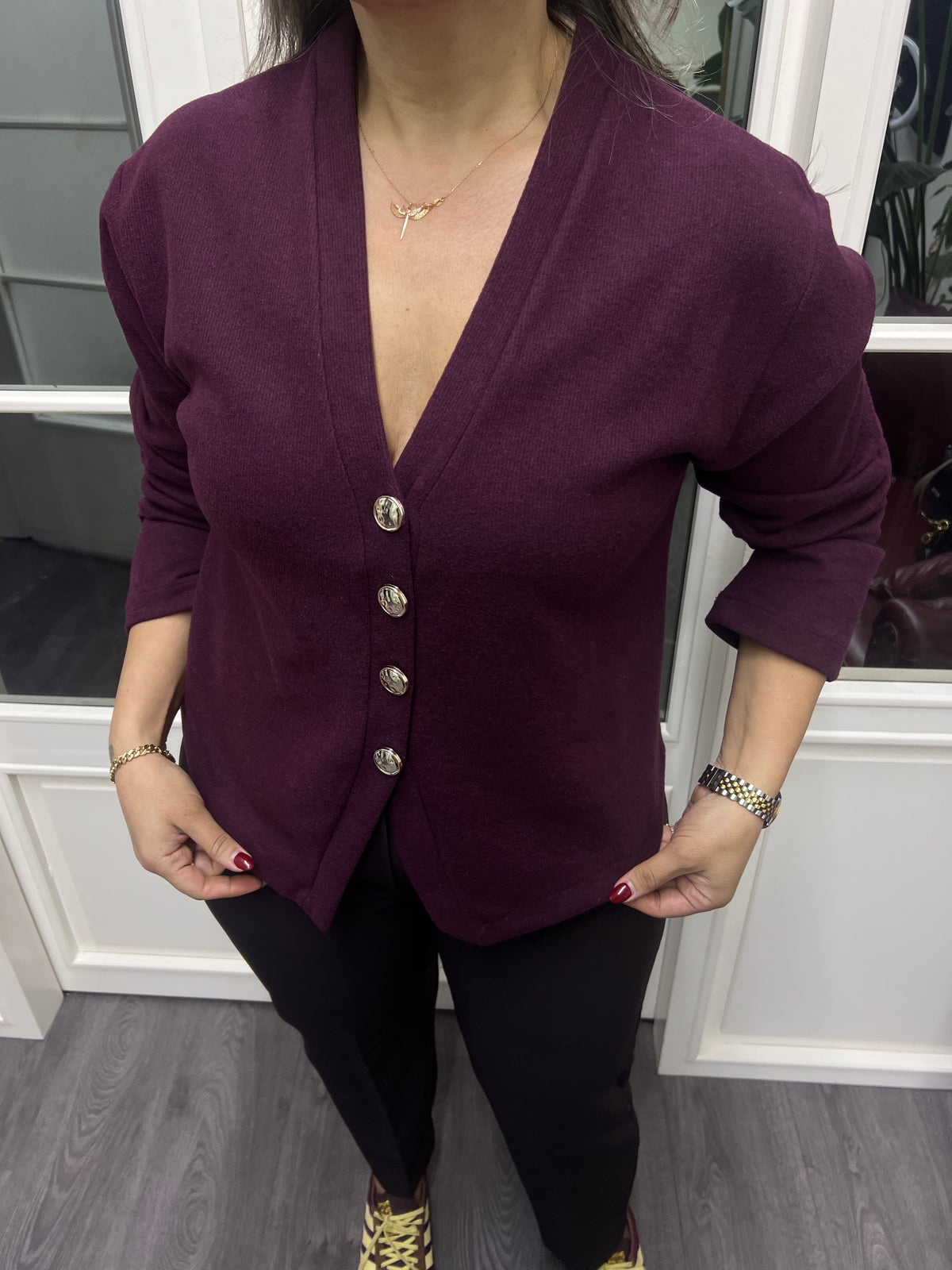 A02159 bordo fitilli triko hırka