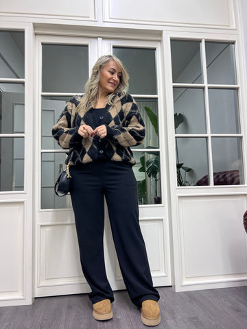 A01390 beli lastikli ful likra palazzo pantolon