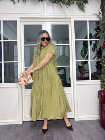 A02381 yakalı düğmeli owersize maxi elbise