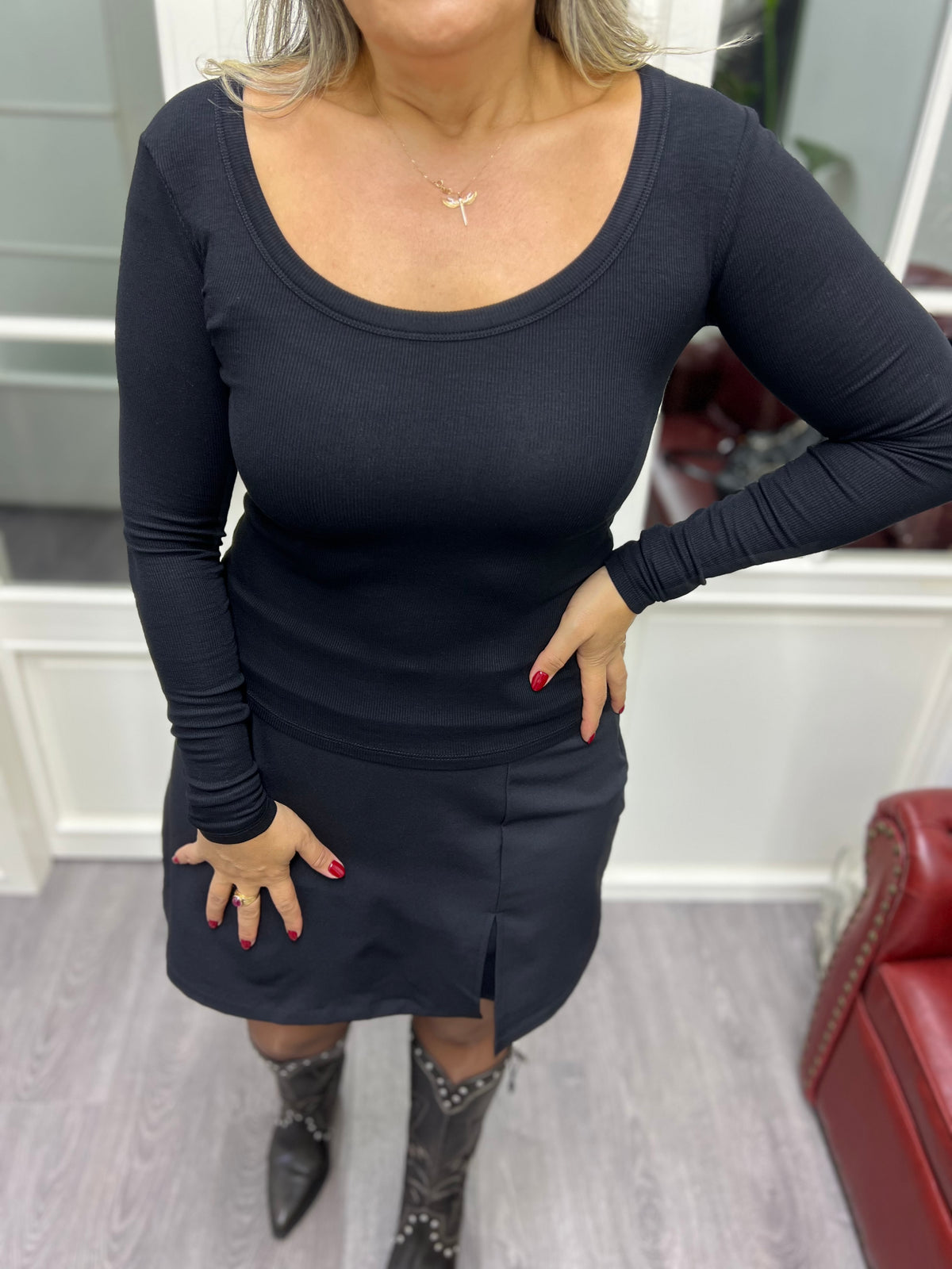A02090 likralı kayık yaka bluz