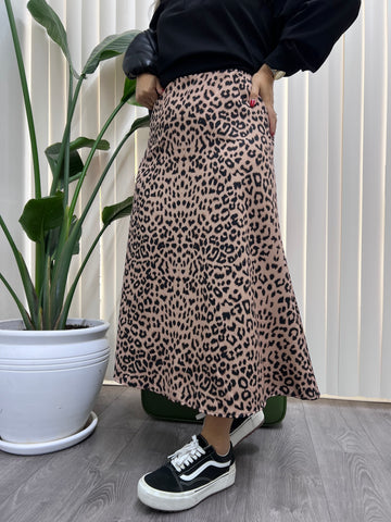 A01456 beli lastikli leopar etek