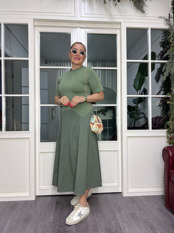 A02497 haki eteği poplin elbise
