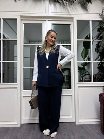 A02230 lacivert tek düğme yelek