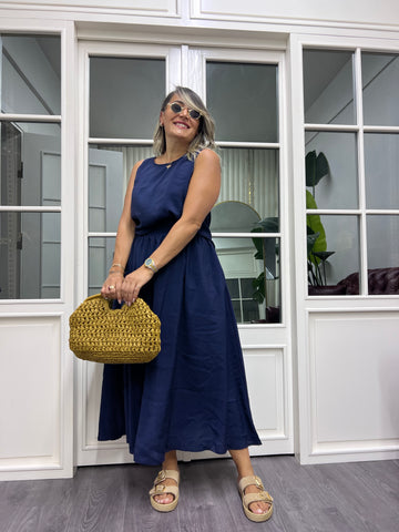 A02017 lacivert tensel kumaş etek takım