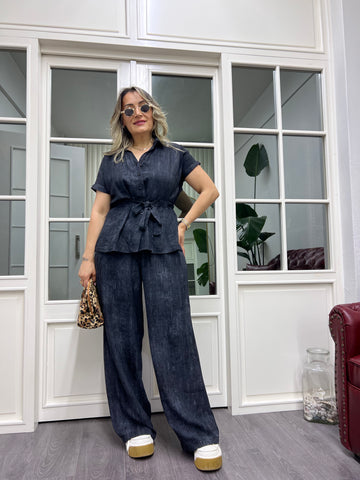 A01926 beli lastikli crep kumaş takım