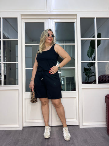 A02490 siyah likralı modal kumaş şort takım