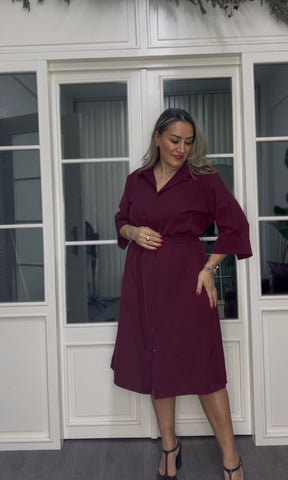 A02310 bordo premium gömlek elbise