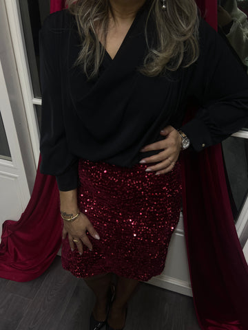 A02197 bordo payetli etek