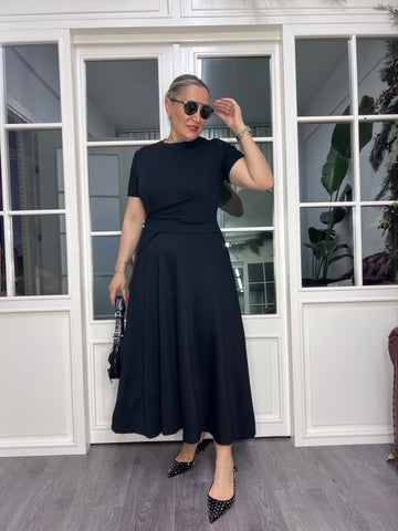 A02489 Likralı modal kumaş kısa kollu maxi elbise