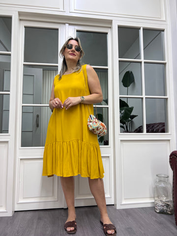 A01906 sıfır kol eteği fırfırlı elbise